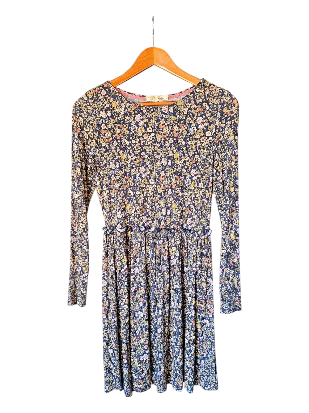 Rewind Floral Mini Dress Medium Cottagecore Ribbed Long Sleeve Fit Flare